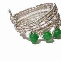 Ring grün handgewebt mit Quarz facettiert im Spiralring silberfarben als Design Bandring wirework Daumenring Bild 3