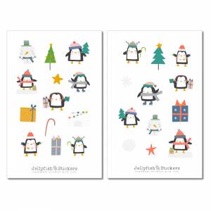 Weihnachten Pinguine Sticker Set - Journal Sticker, Planer Sticker, Aufkleber Feiertage, Winter, Schnee, Geschenke, Tann Bild 2