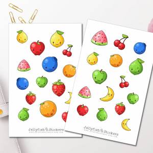 Niedliches Obst Sticker Set | Essen und Trinken Aufkleber | Journal Sticker, Planersticker, Sticker Früchte, Obst, Kinde Bild 1