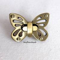 Großer Drehverschluss bronze gebürstet, Schmetterling, für Taschen und Geldbörsen, 4-teilig Bild 1