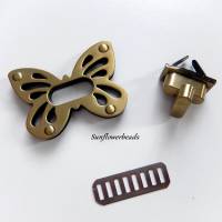 Großer Drehverschluss bronze gebürstet, Schmetterling, für Taschen und Geldbörsen, 4-teilig Bild 2