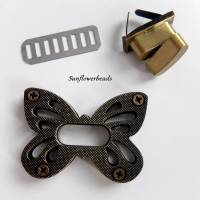 Großer Drehverschluss bronze gebürstet, Schmetterling, für Taschen und Geldbörsen, 4-teilig Bild 3