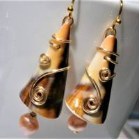 Ohrringe Muschel braun beige handgemacht Perlen peach pfirsich boho Ibiza Bild 2