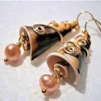 Ohrringe Muschel braun beige handgemacht Perlen peach pfirsich boho Ibiza Bild 3