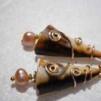 Ohrringe Muschel braun beige handgemacht Perlen peach pfirsich boho Ibiza Bild 6