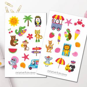 Strand Tiere Sticker Set | Süße Aufkleber | Journal Sticker | Tiere Sticker | Planer Sticker | Sticker für Kinder, Urlau Bild 1