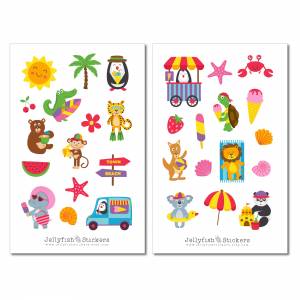 Strand Tiere Sticker Set | Süße Aufkleber | Journal Sticker | Tiere Sticker | Planer Sticker | Sticker für Kinder, Urlau Bild 2