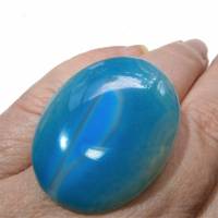 Ring türkis verstellbar mit 38 x 28 Millimeter großem Stein aqua Achat petrol blau statementschmuck Bild 2