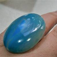 Ring türkis verstellbar mit 38 x 28 Millimeter großem Stein aqua Achat petrol blau statementschmuck Bild 4