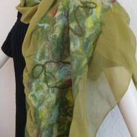 großer Damenschal olive mit Grüntönen, Filzschal aus Wolle und Seide (Chiffon), Tuch, Halstuch für Frauen, Stola Bild 5