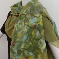 großer Damenschal olive mit Grüntönen, Filzschal aus Wolle und Seide (Chiffon), Tuch, Halstuch für Frauen, Stola Bild 6