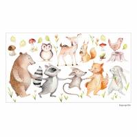 160 Wandtattoo Waldfreunde Bär, Maus, Fuchs, Waschbär und Hase - in 6 Größen - niedliche Kinderzimmer Sticker Bild 1