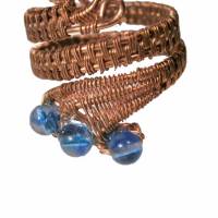 Ring mit Achat blau handgewebt im Spiralring verstellbar kupfer Daumenring Bild 6