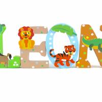 Holzbuchstaben Kinderzimmertür Dschungeltiere Bild 1