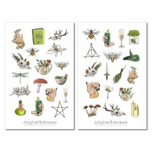 Hexe Sticker Set - Aufkleber, Journal Sticker, Planer Sticker, Mädchen, Magie, Erde, Zaubertrank, Zaubern, Natur, Pflanz Bild 2