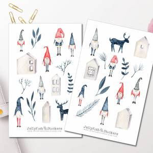 Elfen Zwerge Weihnachten Sticker Set | Journal Sticker | Planer Sticker | Aufkleber Weihnachten | Feiertage, Winter, Sti Bild 1