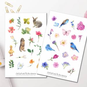 Frühling Sticker Set | Aufkleber Tiere | Journal Sticker | Sticker Blumen | Sticker Vögel bullet journal sticker Sticker Bild 1
