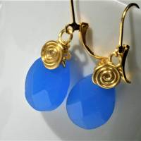 Ohrringe blau Achat facettiert große Tropfen wirework goldfarben handgefertigt an Doublé Bild 1
