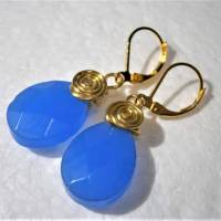 Ohrringe blau Achat facettiert große Tropfen wirework goldfarben handgefertigt an Doublé Bild 4