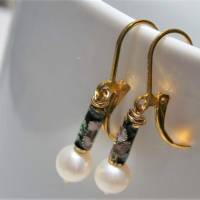 Ohrringe Perlen weiß mit emailliertem Stick handgemacht vintage wedding Brautschmuck goldfarben Bild 5