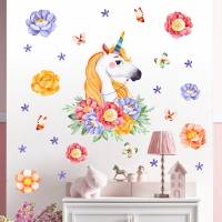 161 Wandtattoo Einhorn mit Blumen Regenbogen - in 6 Größen - niedliche Kinderzimmer Sticker Bild 3
