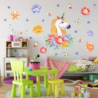 161 Wandtattoo Einhorn mit Blumen Regenbogen - in 6 Größen - niedliche Kinderzimmer Sticker Bild 4