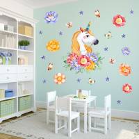161 Wandtattoo Einhorn mit Blumen Regenbogen - in 6 Größen - niedliche Kinderzimmer Sticker Bild 5