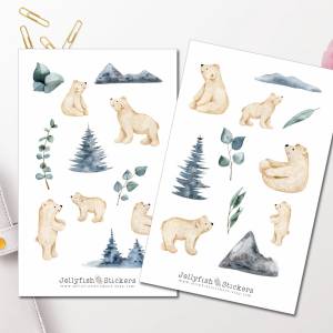 Eisbären Sticker Set | Journal Sticker | Planer Sticker | Aufkleber Weihnachten | Sticker Winter, Wald, Tiere Sticker Sh Bild 1