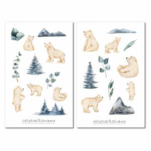 Eisbären Sticker Set | Journal Sticker | Planer Sticker | Aufkleber Weihnachten | Sticker Winter, Wald, Tiere Sticker Sh Bild 2