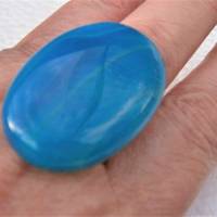 Ring blau verstellbar mit großem 42 x 28 Millimeter Achat Stein in aqua petrol türkis statementschmuck Bild 2