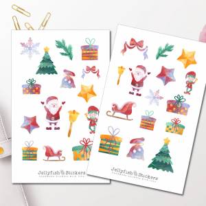 Weihnachten Aquarell Sticker Set | Journal Sticker | Planer Sticker, Aufkleber Weihnachten, Feiertage, Winter, Geschenke Bild 1