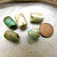 5 antike Amazonit-Perlen aus Mauretanien - Zylinder - 9,9g - seltener Stein - Sahara Amazonit Perlen Bild 1