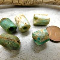 5 antike Amazonit-Perlen aus Mauretanien - Zylinder - 9,9g - seltener Stein - Sahara Amazonit Perlen Bild 2
