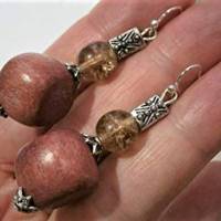 Ohrringe aus Holz rotbraun handgemacht Holzschmuck silberfarben Bild 4