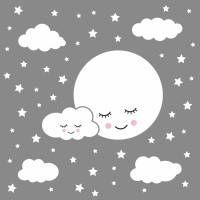 162 Wandtattoo Vollmond mit Wolken und Sternen weiß - in 6 Größen - niedliche Kinderzimmer Sticker Bild 1