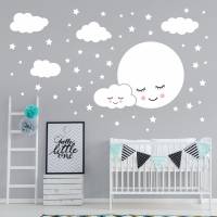 162 Wandtattoo Vollmond mit Wolken und Sternen weiß - in 6 Größen - niedliche Kinderzimmer Sticker Bild 3