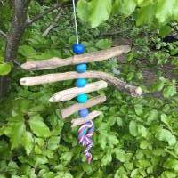 Treibholz  Girlande Windspiel Schmuckkeramik, Regenkette, in Blautönen Bild 10