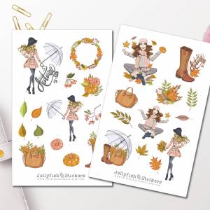 Mädchen Herbst Sticker Set | Aufkleber | Journal Sticker | Planer Sticker | Mädchen Sticker | Sticker Herbst, Natur, Gar Bild 1