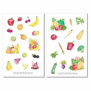 Obst und Gemüse Sticker Set | Bunte Aufkleber | Journal Sticker | Essen Sticker | Planersticker | Sticker Kochen, Küche Bild 2