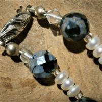 Perlenkette weiß handgemacht mit Schneeflockenobsidian schwarz grau Collier schwarz weiße Kette Bild 6