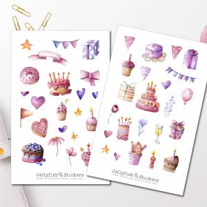 Geburtstag Sticker Set | Niedliche Aufkleber | Journal Sticker | Planersticker | Sticker Party, Sticker Luftballon, Tort Bild 1
