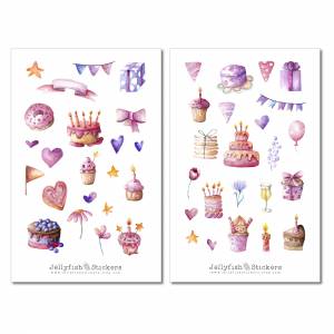 Geburtstag Sticker Set | Niedliche Aufkleber | Journal Sticker | Planersticker | Sticker Party, Sticker Luftballon, Tort Bild 2