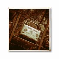 Oldtimer Bus, New York Hochgarage, Retrostil, Foto auf Holz 22x22 cm, handmade Bild 2