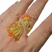 Ring handgewebt Mini Karneol orange Spiralring verstellbar Zeigefingerring boho wirework goldfarben Geschenk Daumenring Bild 2