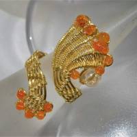 Ring handgewebt Mini Karneol orange Spiralring verstellbar Zeigefingerring boho wirework goldfarben Geschenk Daumenring Bild 5
