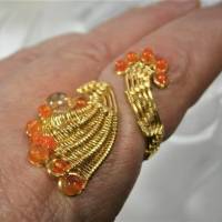 Ring handgewebt Mini Karneol orange Spiralring verstellbar Zeigefingerring boho wirework goldfarben Geschenk Daumenring Bild 6