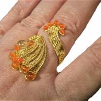 Ring handgewebt Mini Karneol orange Spiralring verstellbar Zeigefingerring boho wirework goldfarben Geschenk Daumenring Bild 7