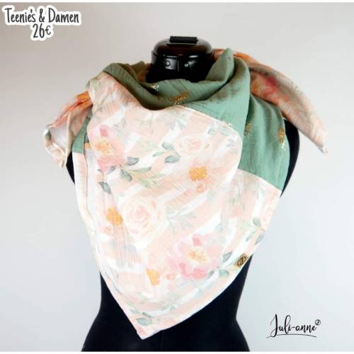 Musselintuch Halstuch Blumen auf Steifen & Schmetterling Teenies / Damen