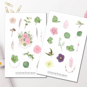 Blumen Sticker Set | Florale Aufkleber | Journal Sticker | Garten Sticker | Planer Sticker | Sticker Floral, Pflanzen, g Bild 1