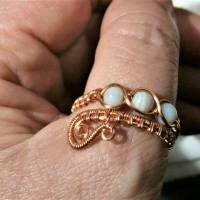Ring handgewebt Achat hellblau grau Spiralring Paisley Daumenring Kupfer rosegoldfarben wirework Daumenring Bild 2